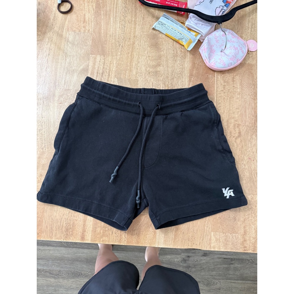 YoungLA‎ Black Sweat Shorts Womens Large Athletic Gym Lounge Drawstring Logo